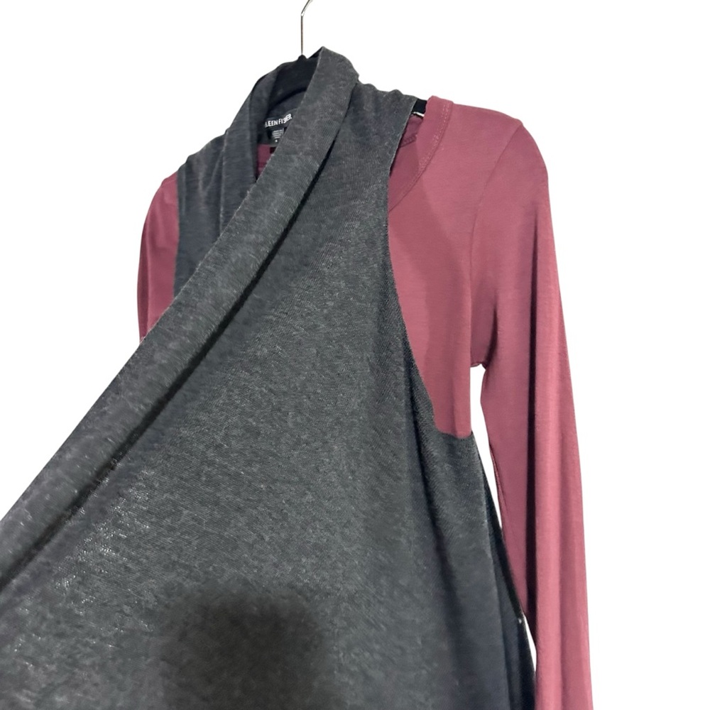 Eileen Fisher Merino Wool Draped Waterfall Charcoal Gray Sweater Vest Cardigan S - Picture 2 of 6